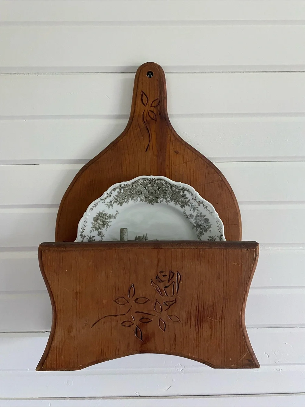Vintage Wooden Wall Plate Pocket With Carved Rose Cottagecore
